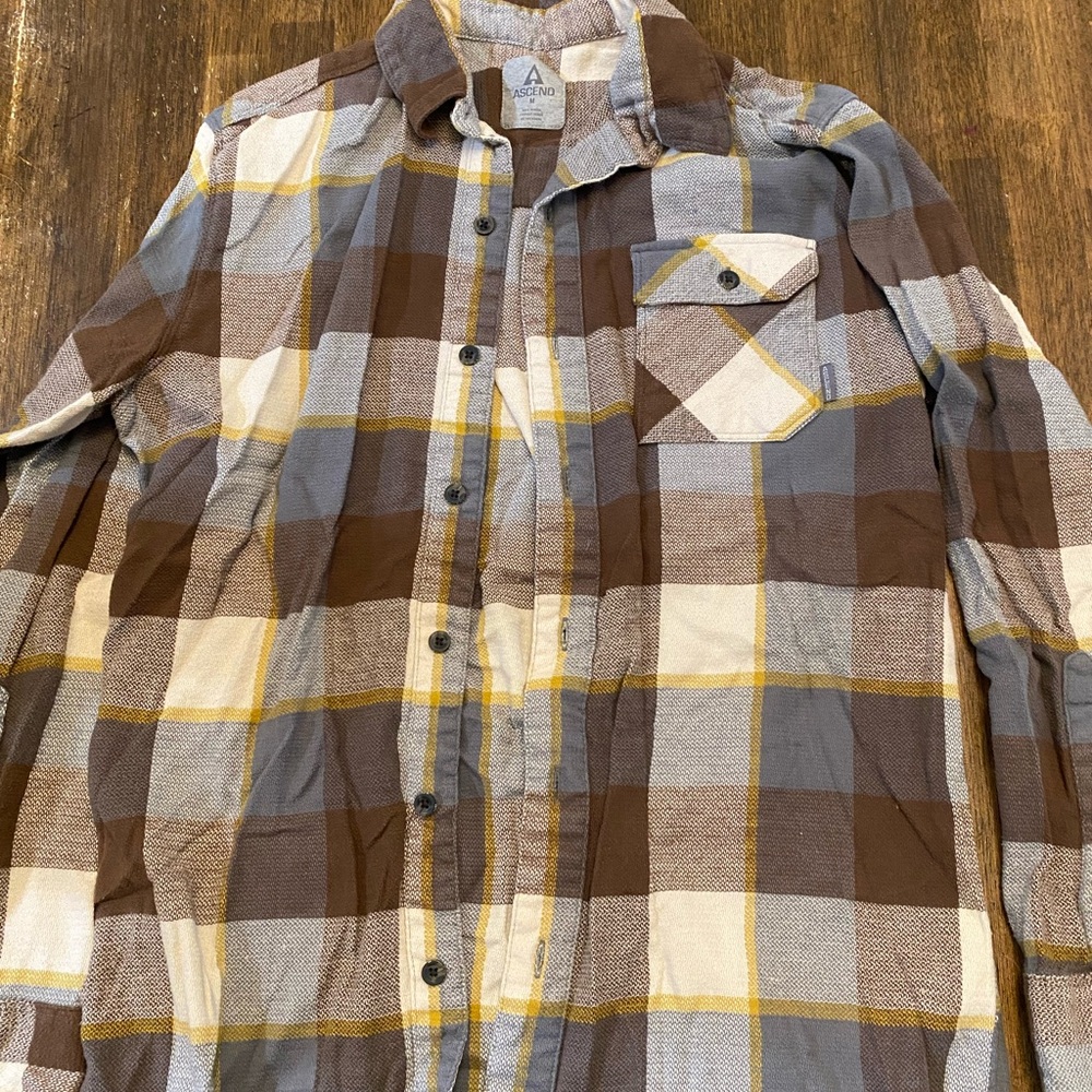 Ascend Brown and Blue Casual Button Down Shirt